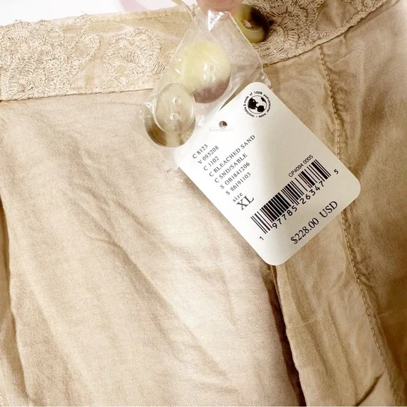 NEW Free People Easy Love Embroidered Pull On Bleached Sand Mid Rise Pants XL
